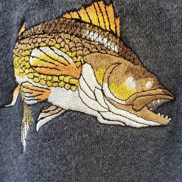 Border View Lodge Sweatshirt Large Grey Embroidered Walleye Fish Destination - Picture 8 of 9